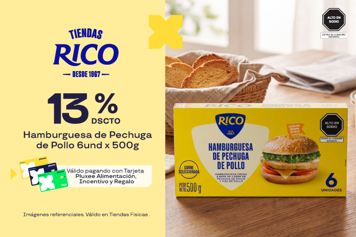 13% HAMBURGUESA DE PECHUGA DE POLLO 6UND X 500G